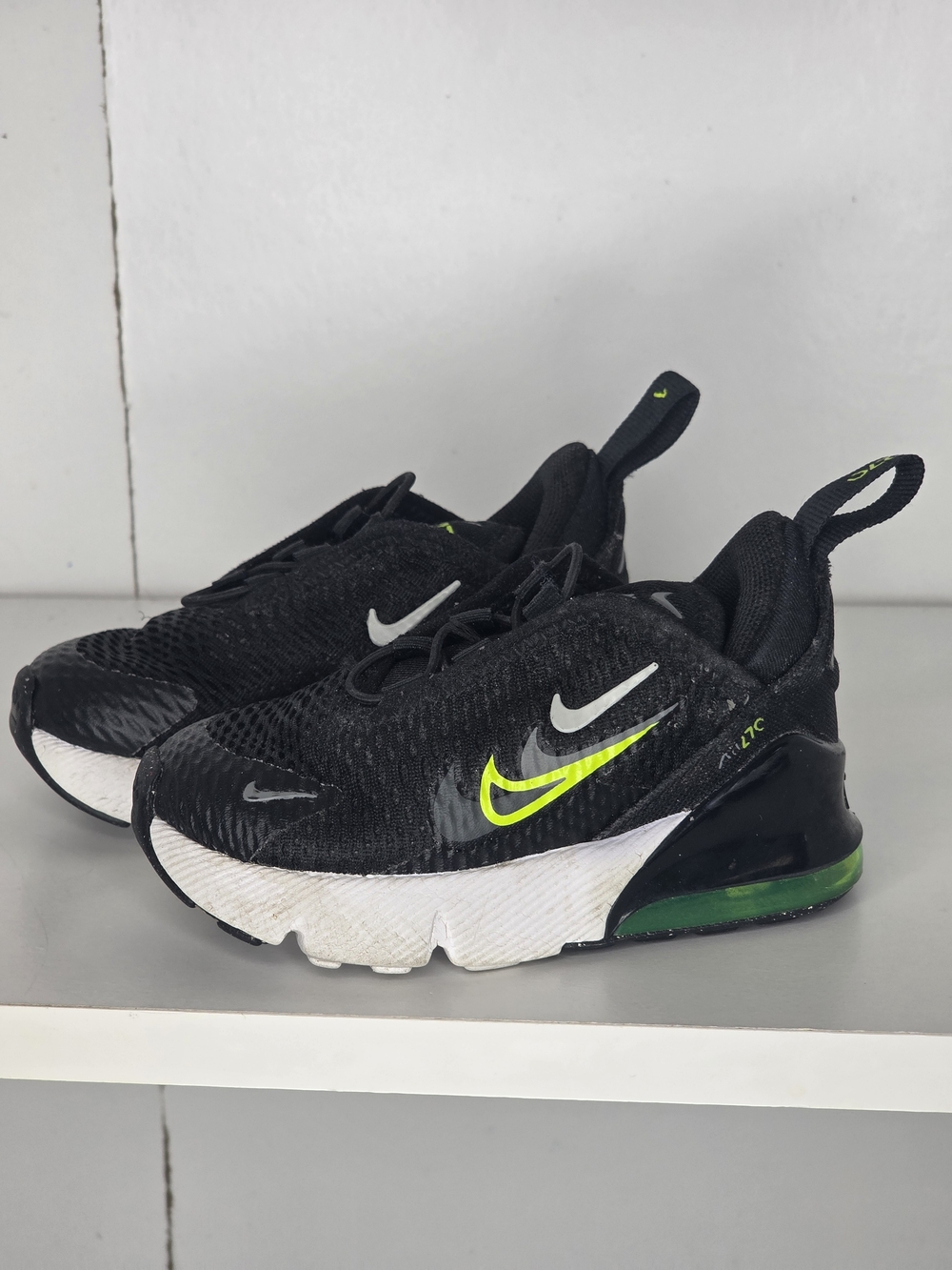 Nike Kids Black Sneakers with Neon Green Swoosh